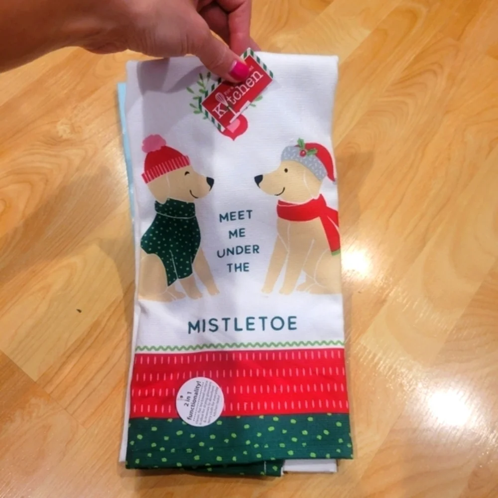 Holiday Kitchen Towel Bundle Yellow Lab New